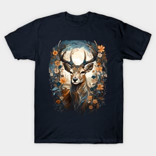 Tranquil Christmas Winter Stag in Shades of Blue T-Shirt
